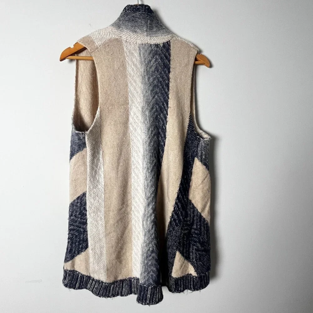 2/$30 Anthropologie Sleeping on Snow Tan Blue Open Cardigan Mabli Sweater Small